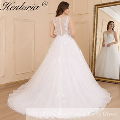 HEULORIA A-line V-Neck Court Train Lace Wedding Dress With Sequins BA-604