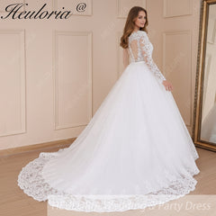 HEULORIA Princess Ball Gown Wedding Dress long sleeve bride dress V neck plus size robe de mariee Lace beading Wedding Bridal Gown BA-588