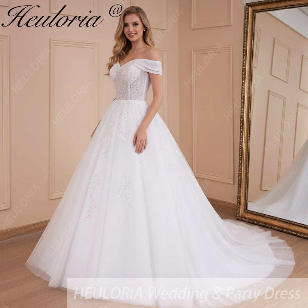 HEULORIA Princess Ball Gown Wedding Dress off shoulder bride dress plus size robe de mariee Lace beading Wedding Bridal Gown BA-527