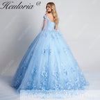 HEULORIA Floral Lace V Neck Strap Sleeve Quinceanera Gown BA-1256