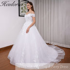 HEULORIA princess wedding dress off shoulder crystal beading lace applique bride dress plus size robe de mariee BA-544A