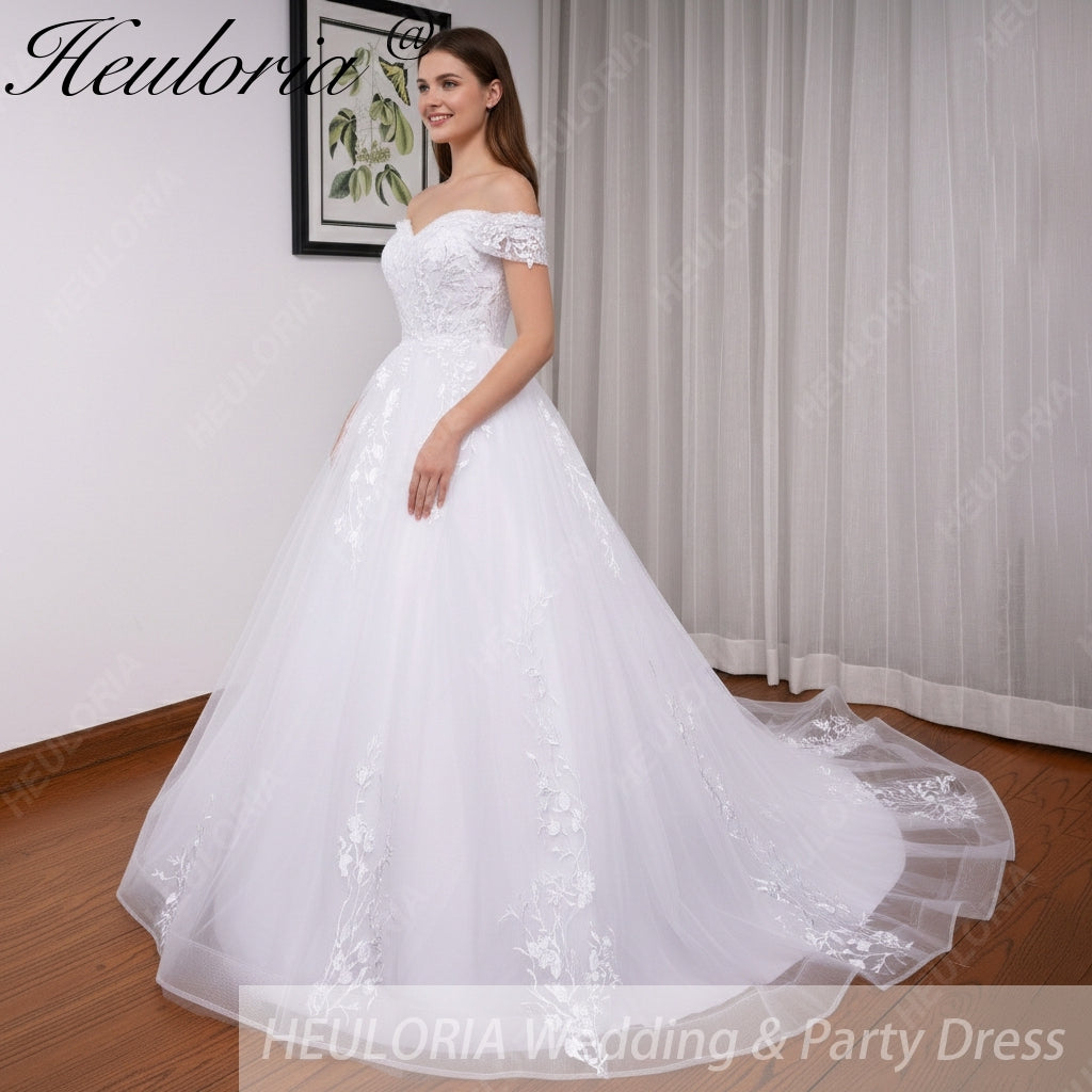 HEULORIA princess wedding dress off shoulder crystal beading lace applique bride dress plus size robe de mariee BA-544A