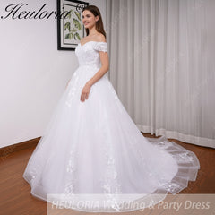 HEULORIA princess wedding dress off shoulder crystal beading lace applique bride dress plus size robe de mariee BA-544A