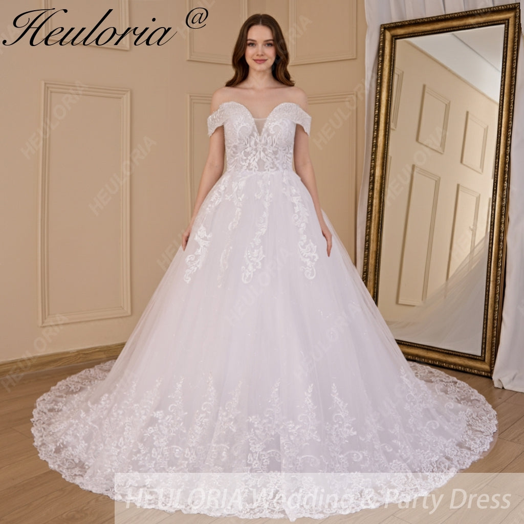 HEULORIA  Ball-Gown/Princess Off the Shoulder Court Train Tulle Lace Wedding Dress BA-716 Image principale du produit