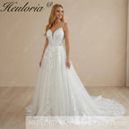 HEULORIA Ethereal Floral Lace A-Line Wedding Dress - Plunge V-Neck & Delicate Spaghetti Straps AL-1051