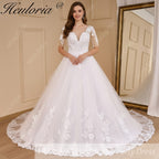 HEULORIA Princess Ball Gown Wedding Dress short sleeve lace applique plus size robe de mariee bride dress BA-650