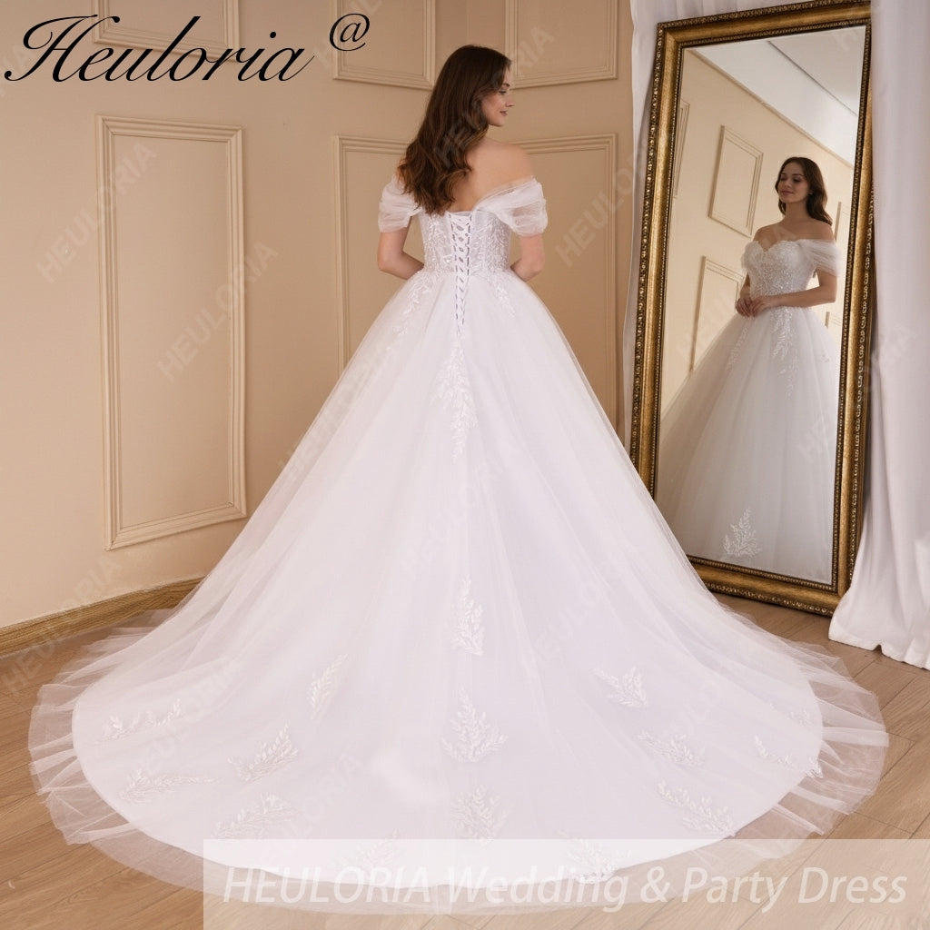 HEULORIA Boho Wedding Dress off shoulder lace applique bride dress plus size robe de mariee A line Wedding Bridal Gown AL-775A