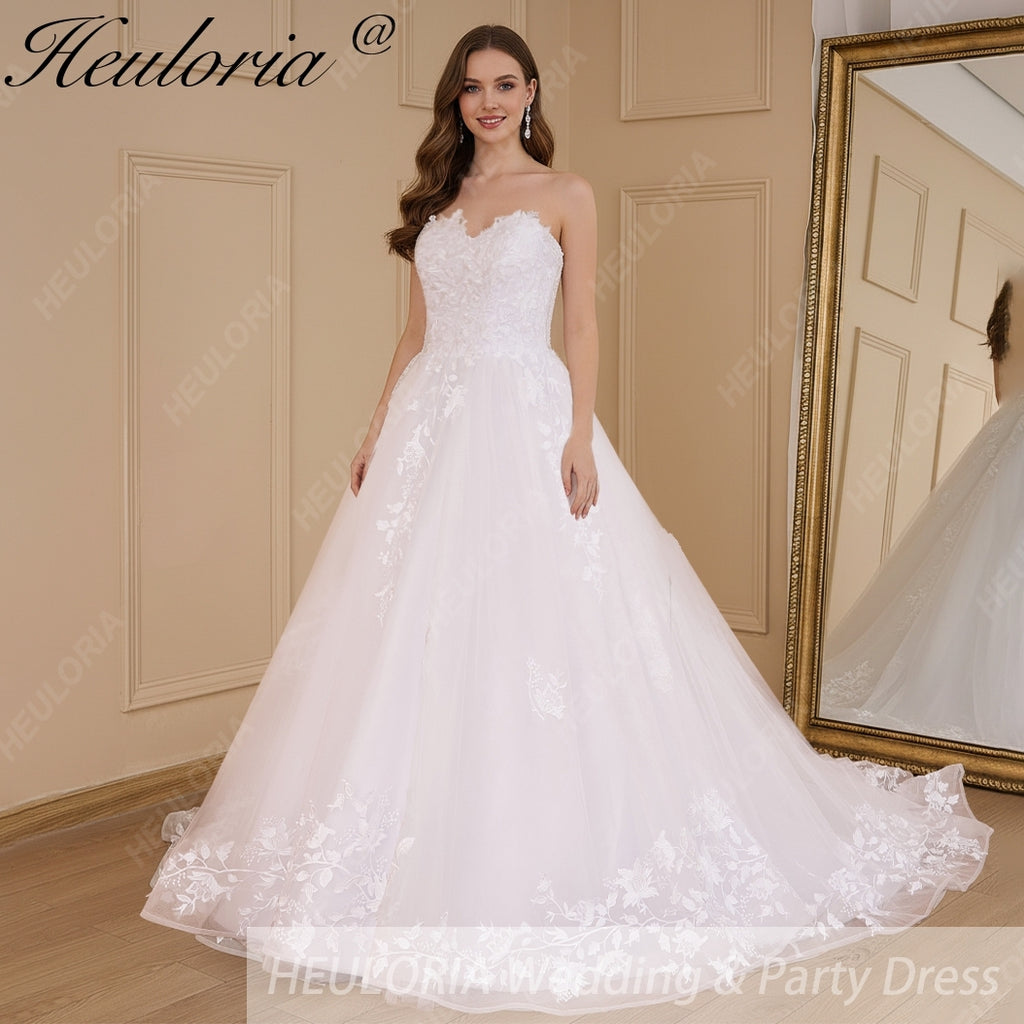 HEULORIA princess wedding dress strapless lace applique Plus Size Ball Gown bride dress lace up robe de mariee BA-610