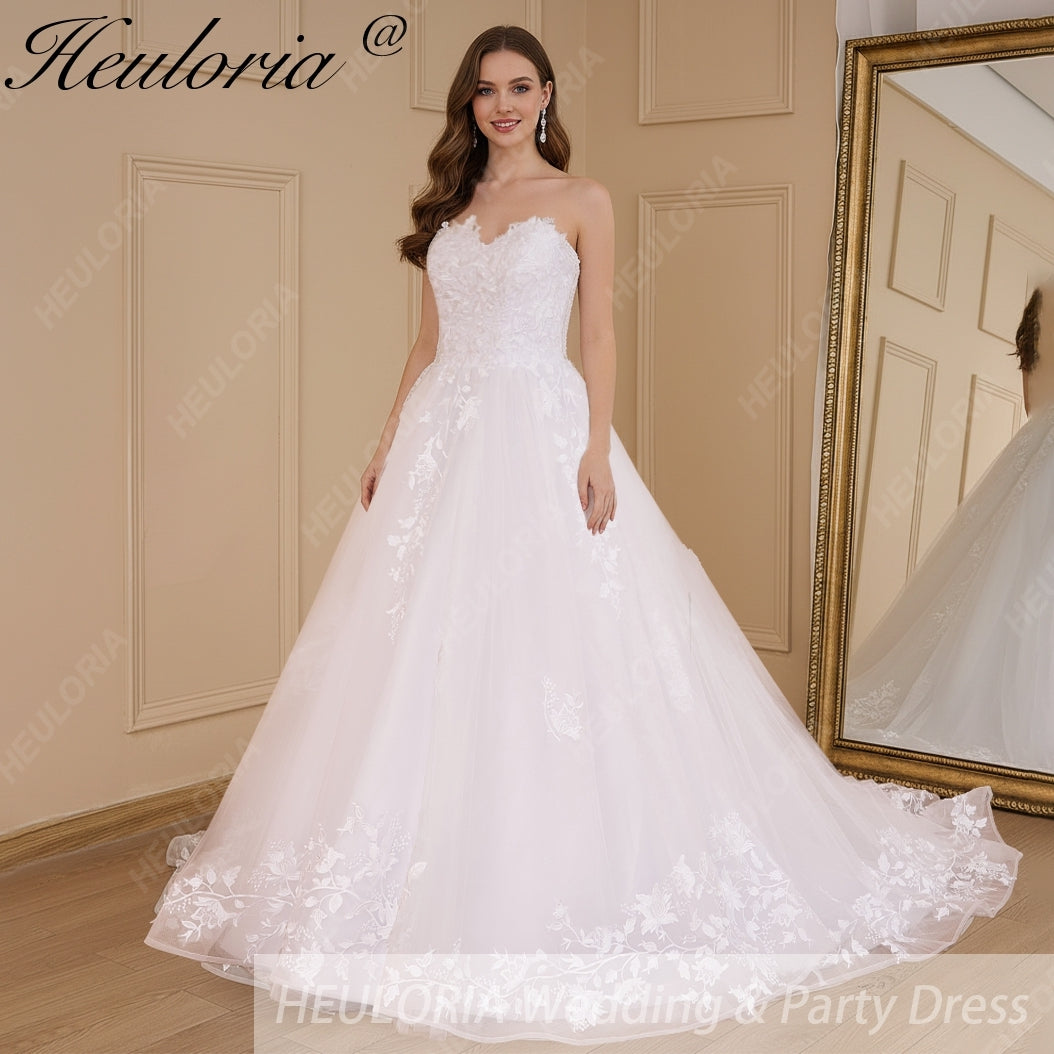 HEULORIA princess wedding dress strapless lace applique Plus Size Ball Gown bride dress lace up robe de mariee BA-610