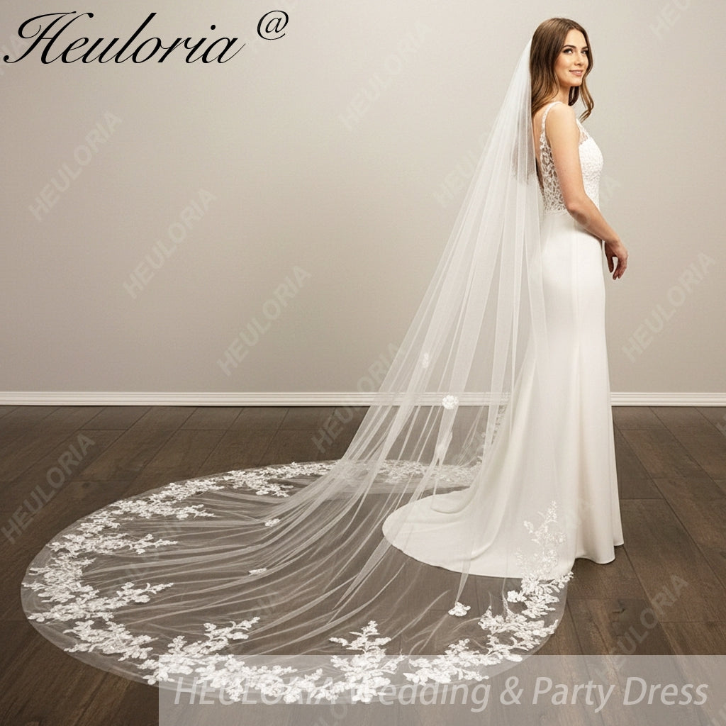 Vintage Lace Wedding Veils Floral Cathedral Veil,Floral Lace Cathedral Length Veil,Flowery Chapel Wedding Veil,Lace Chapel Length Veil/  VL-151 Imagen principal del producto