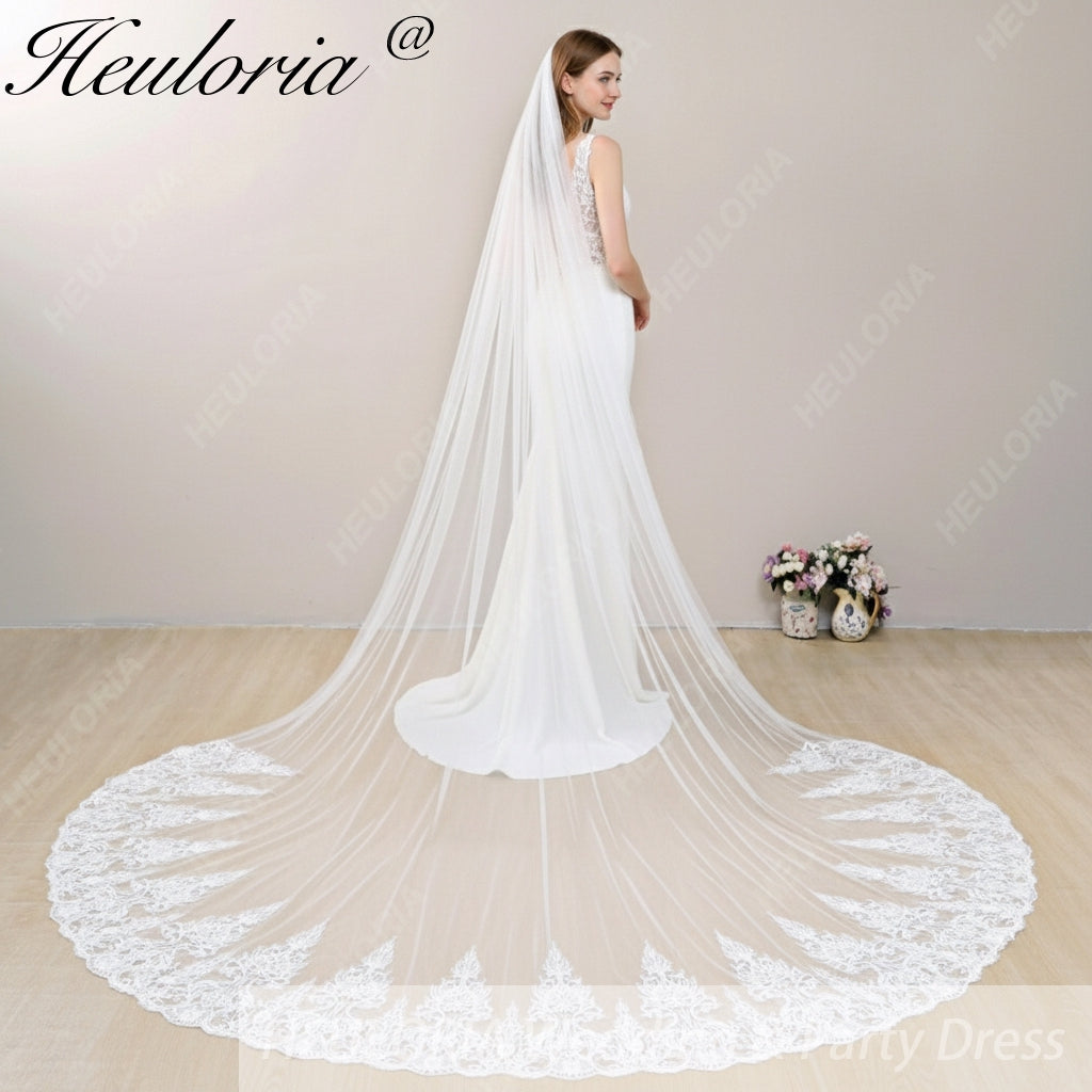 Cathedral Wedding Veil Lace bridal veil with Metal Comb Length 300cm width 300cm for Bride VL-133