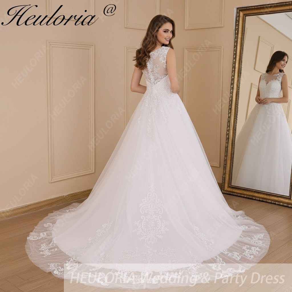 HEULORIA A-line Court Train Tulle Lace Wedding Dress With Sequins AL-614A Secondary image