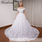 HEULORIA Princess Ball Gown Wedding Dress plus size off shoulder robe de mariee shinny sequined lace Wedding bride dress BA-1227