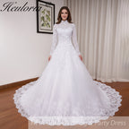 HEULORIA Muslim Wedding Dress long sleeve high neck bride dress Lace beading Wedding Gown BA-N-Classic