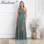 HEULORIA Long Bridemaid dress halter neck chiffon party dress formal dress ED-108