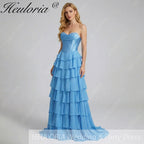 HEULORIA Strapless Corset Bodice Tiered Ruffle Evening Gown - Multi-Color prom dress ED-236