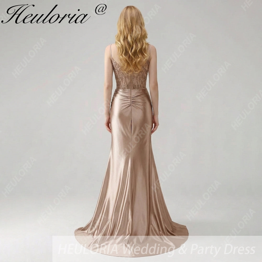 HEULORIA Sage Green Satin Mermaid Evening Dress with Lace Corset Bodice & High Slit ED-212