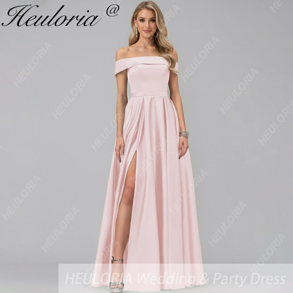 HEULORIA long evening dress off shoulder high slit satin party dress homecoming dress ED-21
