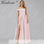 HEULORIA long evening dress off shoulder high slit satin party dress homecoming dress ED-21