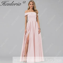 HEULORIA long evening dress off shoulder high slit satin party dress homecoming dress ED-21