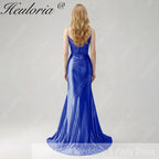 HEULORIA Sage Green Satin Mermaid Evening Dress with Lace Corset Bodice & High Slit ED-212