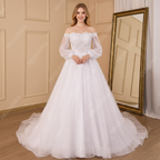 HEULORIA elegant A line wedding dress long sleeve beading lace bride dress plus size AL-839
