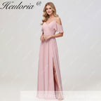 HEULORIA Long Bridemaid dress short sleeve sweetheart chiffon party dress formal dress ED-126