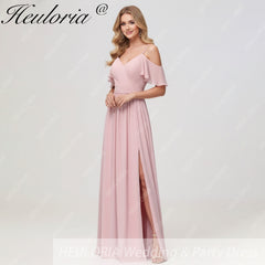 HEULORIA Long Bridemaid dress short sleeve sweetheart chiffon party dress formal dress ED-126