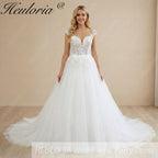 HEULORIA A line Wedding Dress V Neck Sleeveless Boho Lace Appliques Tulle Long Bridal Gowns  Customized AL-1074
