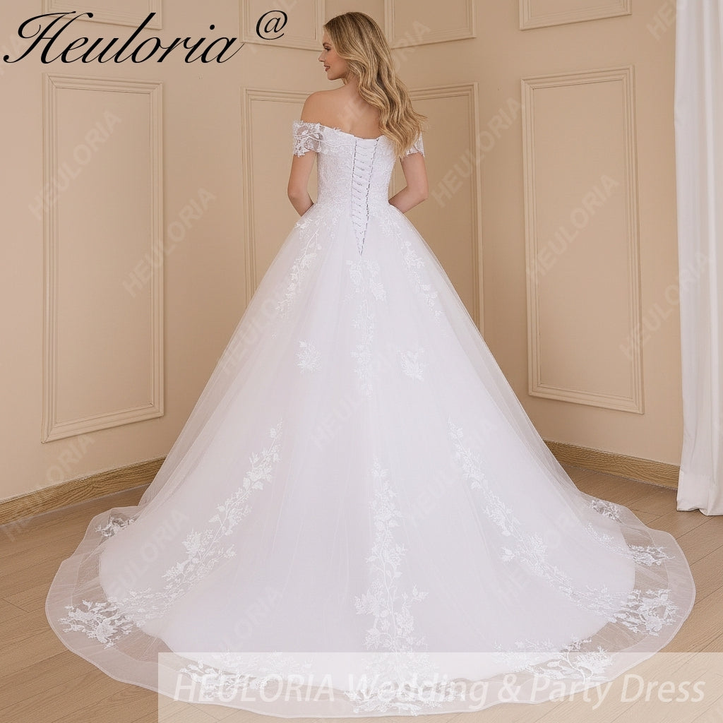 HEULORIA Ball-Gown/Princess off shoulder Cathedral Train Tulle Lace Wedding Dress BA-643