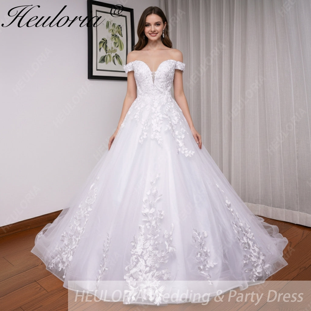 HEULORIA elegant off shoulder wedding dress lace Princess bridal dress Robe De Mariee Wedding Bride Dress BA-690