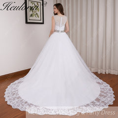HEULORIA princess ball gown wedding dress o neck lace applique sequin belt beading bride dress court train BA-0117