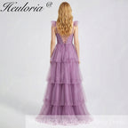 HEULORIA Romantic Tiered Tulle Corset Gown with Ruffled Straps and Lace-Up Back Formal Dress ED-226
