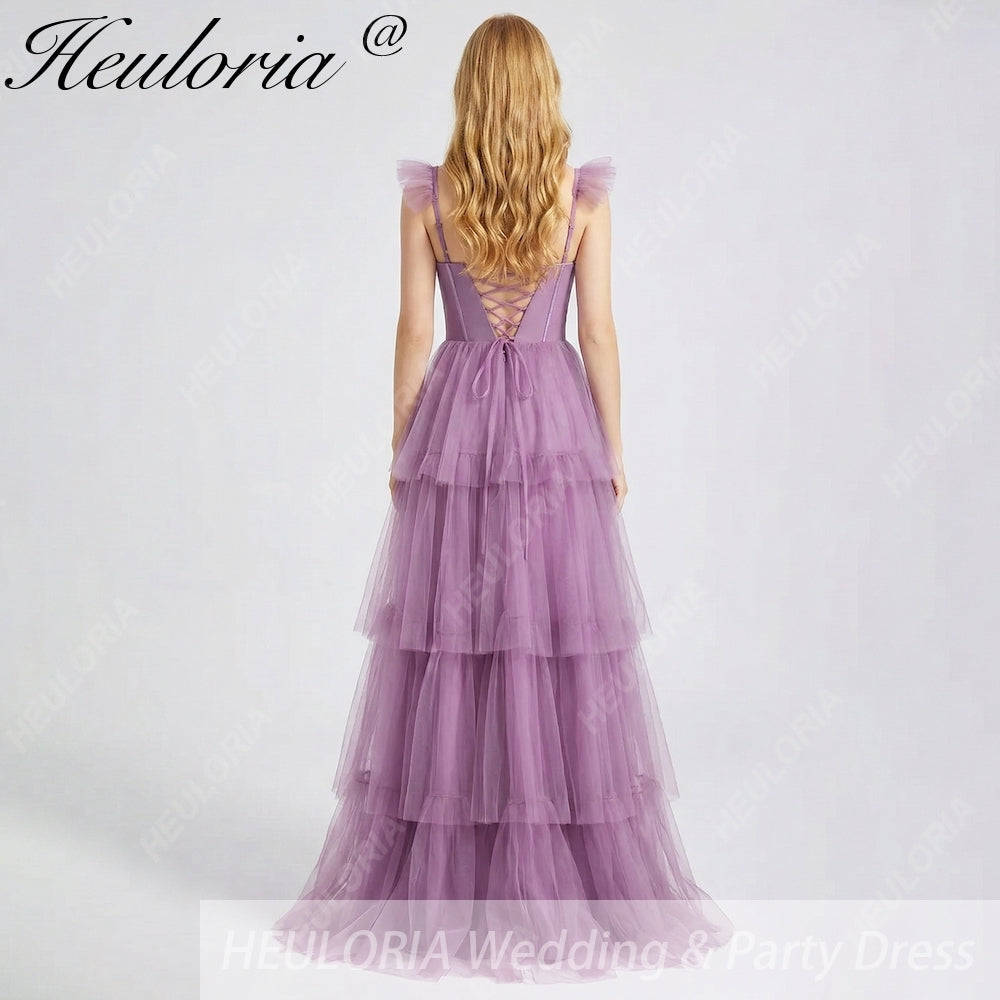 HEULORIA Romantic Tiered Tulle Corset Gown with Ruffled Straps and Lace-Up Back Formal Dress ED-226