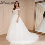 HEULORIA Elegant lace applique Boho Wedding Dress bride dress off shoulder plus size  A line Wedding Bride Gown AL-587