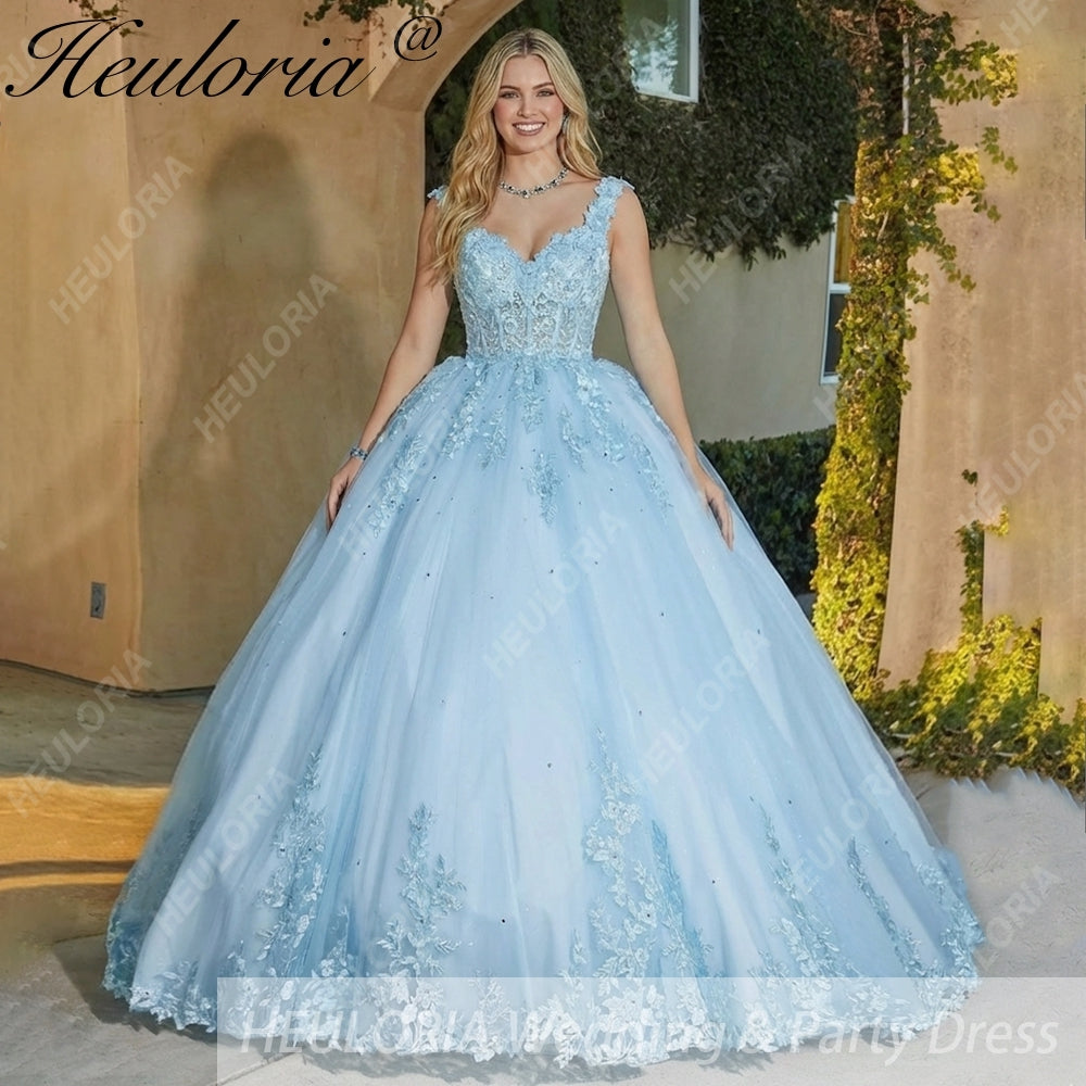 HEULORIA Floral Lace Quinceañera Dress with Crystal Beading BA-1257 Imagen principal del producto