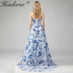 HEULORIA Vintage-Inspired Strapless Floral Gown: Sweetheart Corset Bodice Tiered Ruffle Evening Dress ED-233