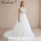 HEULORIA  elegant A line wedding dress Spaghetti Strap lace applique bridal dress Robe De Mariee Wedding Bride Dress AL-1077