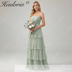 HEULORIA Strapless Tiered Pleated Chiffon Maxi Dress - Elegant Sleeveless Evening Gown ED-241
