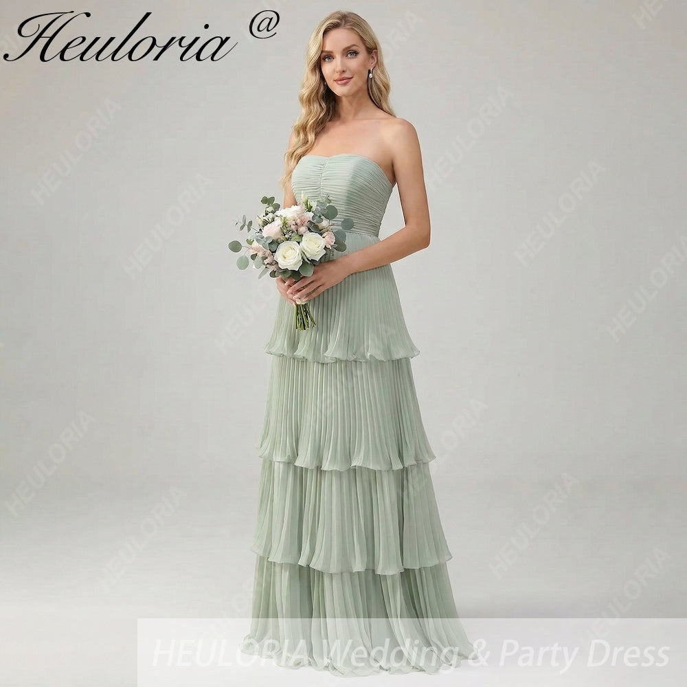 HEULORIA Strapless Tiered Pleated Chiffon Maxi Dress - Elegant Sleeveless Evening Gown ED-241