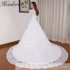 HEULORIA Muslim Wedding Dress long sleeve high neck bride dress Lace beading Wedding Gown BA-N-Classic