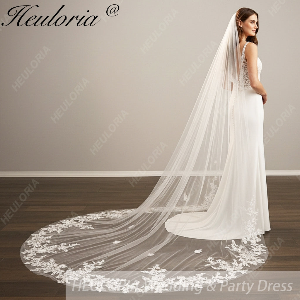 Vintage Lace Wedding Veils Floral Cathedral Veil,Floral Lace Cathedral Length Veil,Flowery Chapel Wedding Veil,Lace Chapel Length Veil/  VL-151 Imagen secundaria del producto