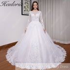 HEULORIA princess wedding dress long sleeve lace beading bride dress plus size robe de mariee Wedding gown BA-702