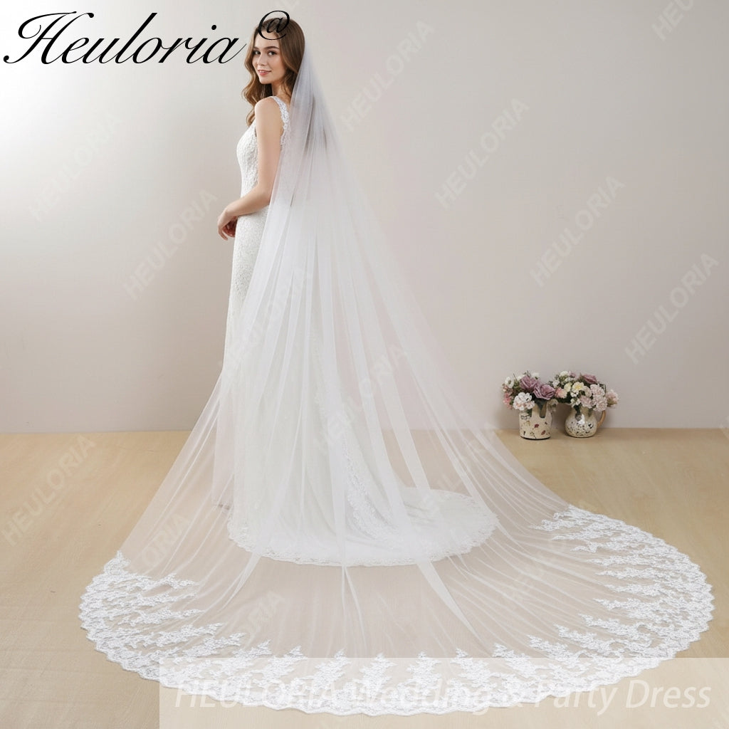 Cathedral Wedding Veil Lace bridal veil with Metal Comb Length 300cm width 300cm for Bride VL-114 Imagen secundaria del producto