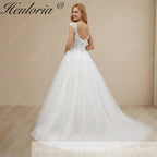 HEULORIA A line Wedding Dress V Neck Sleeveless Boho Lace Appliques Tulle Long Bridal Gowns  Customized AL-1000