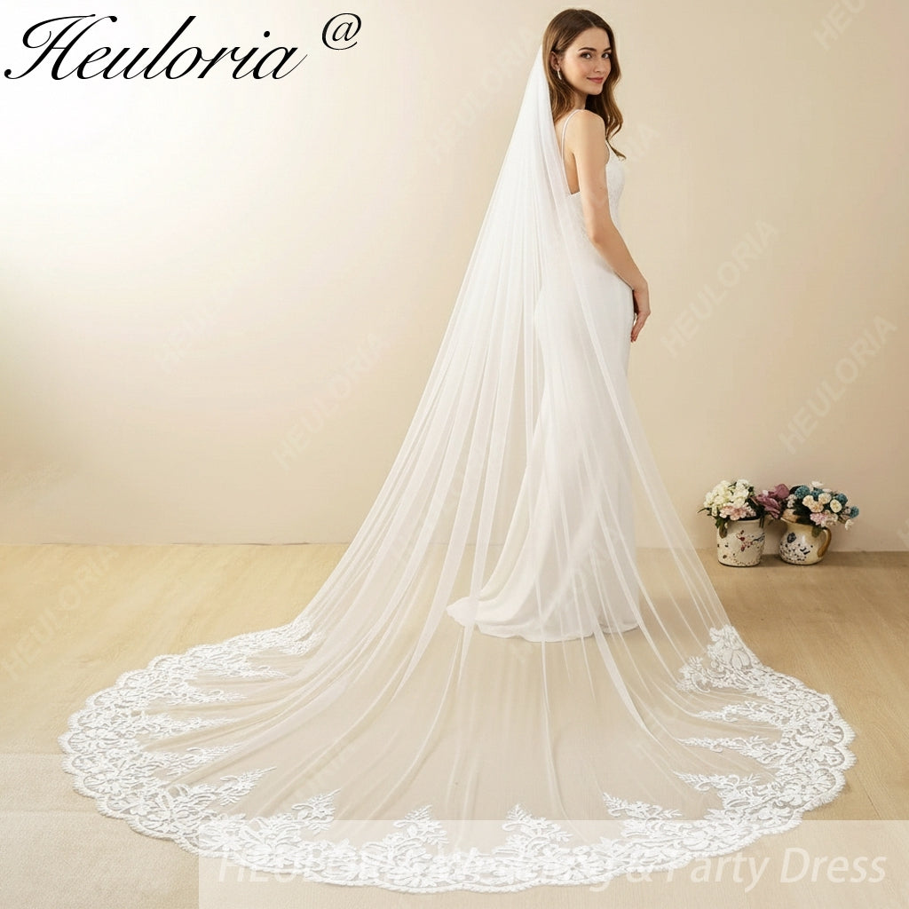 Cathedral length Wedding Veil Lace bridal veil with Metal Comb Length 300cm width 300cm for Bride VL-117 Imagen principal del producto