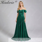 HEULORIA Elegant Off-The-Shoulder Pleated Satin Gown - Sweetheart Neckline A-Line Formal Evening Dress ED-232
