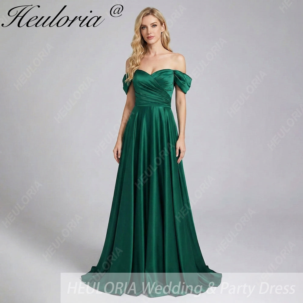 HEULORIA Elegant Off-The-Shoulder Pleated Satin Gown - Sweetheart Neckline A-Line Formal Evening Dress ED-232