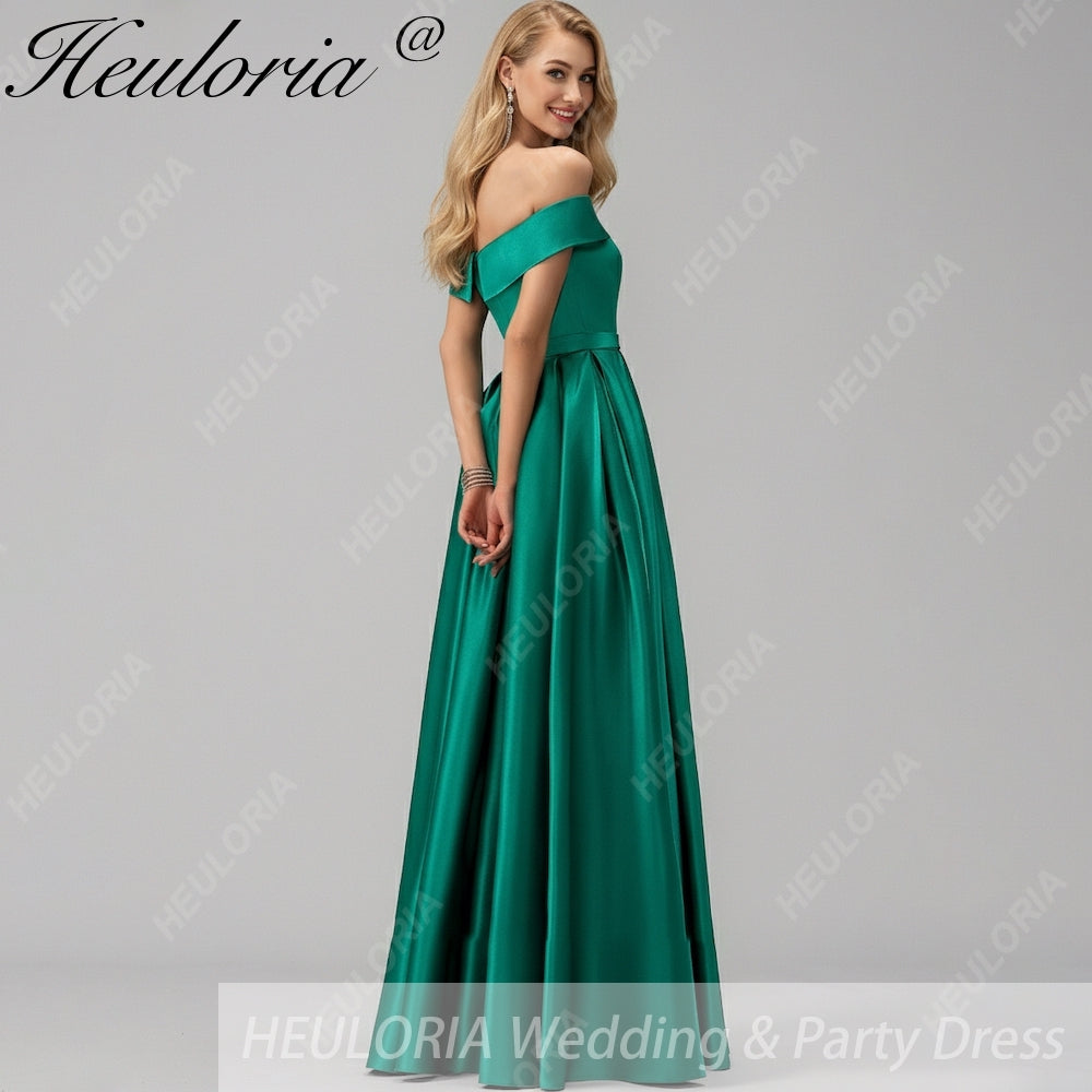 HEULORIA long evening dress off shoulder high slit satin party dress homecoming dress ED-21