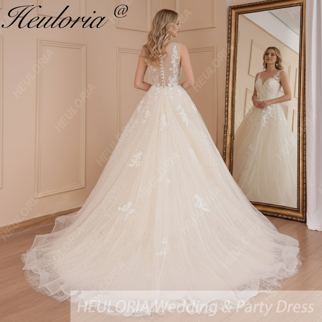 HEULORIA Wedding dress V neck sparky Gliter skirt Bridal dress lace appliqueRobe De Mariee Wedding Bride Dress AL-561 Immagine secondaria del prodotto